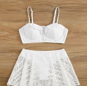 2 piece white skirt bikini set